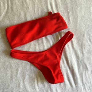 Red bandeau bikini